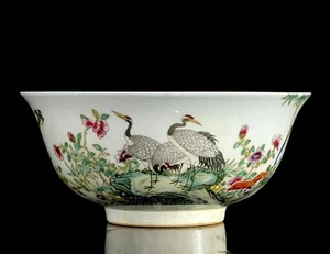 Yongzheng signierte alte chinesische Famille Rose Schale mit Vogel N1303 - Bild 1 von 9
