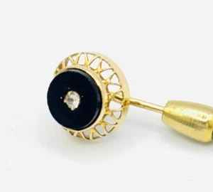 Vintage Victorian Onyx & Diamond Mourning Stickpin, 14KT White Gold - Picture 1 of 11
