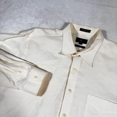 Club Room Mens XL Wrinkle Resistant Linen Blend Long Sleeve Button Down  Cream - Image 1 of 4