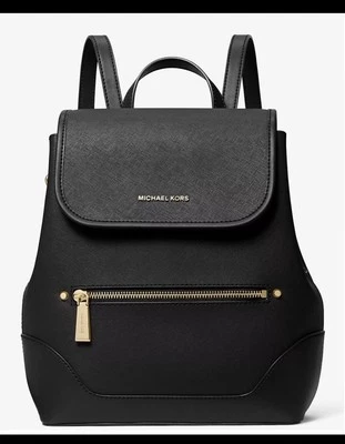 Mochila Michael Kors Harrison Saffiano de cuero con solapa mediana negra nueva sin etiquetas Foto 1 de 4