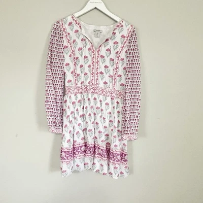 HAUTE HIPPIE Women’s White Pink Block Floral Print Long Sleeve Boho Dress Size S - Image 1 of 4