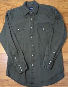 Wrangler MW100PG Cowboy Cut Western Pearl Snap Finish Work Shirt Pine Green Sz M - Picture 1 of 8