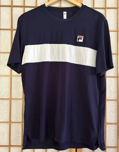 New Fila Tennis Mens Top Short Sleeve Crew Neck Tee Shirt Medium Navy w/white - Picture 1 of 4
