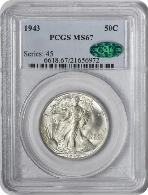 1943 Walking Liberty Half Dollar MS67 PCGS (CAC) - Image 1 of 4