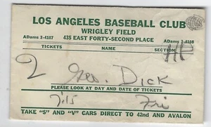 1950's Los Angeles Angels Pacific Coast League PCL Wrigley Field Ticket Envelope - Picture 1 of 2