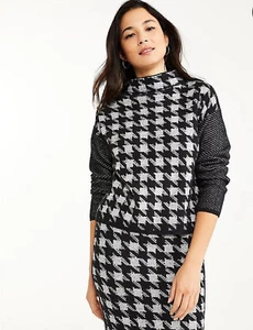 Ann Taylor Striped Sleeve Houndstooth Mock Neck Sweater Size M nwt - Picture 1 of 3