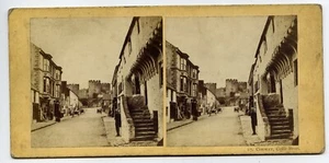(Gd4244) Antique Stereoscopic Card, Castle Street, CONWAY pre 1900 - Picture 1 of 4