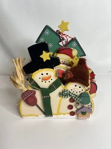 Christmas Snowman Vintage Wooden Coaster Set (6) Handpainted Holiday Decor - Picture 1 of 12
