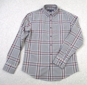 Camicia Mizzen + Main uomo M grigia blu a quadri manica lunga bordo abbottonato vestibilità - Foto 1 di 13