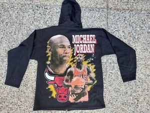 Felpa NBA Michael Jordan Cappuccio cerniera Nera vintage INTROVABILE XL - Picture 1 of 2