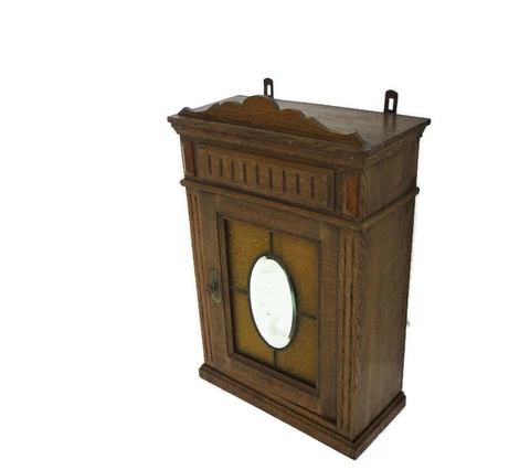 Kitchen Apothecary Bathroom Pharmacy Cabinet Amber Bubbled and Leaded Glass Cover