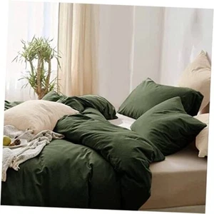 Dark Olive Green Duvet Twin (One Pillowcase, No Comforter) Solid Olive Green - Picture 1 of 7
