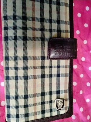 Cartera de cuero a cuadros negra y marrón DAKS London Foto 1 de 4