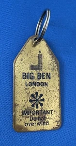 Vintage Big Ben London IMPORTANT Do Not Overwind Metal Keyring Fob Brass - Picture 1 of 2