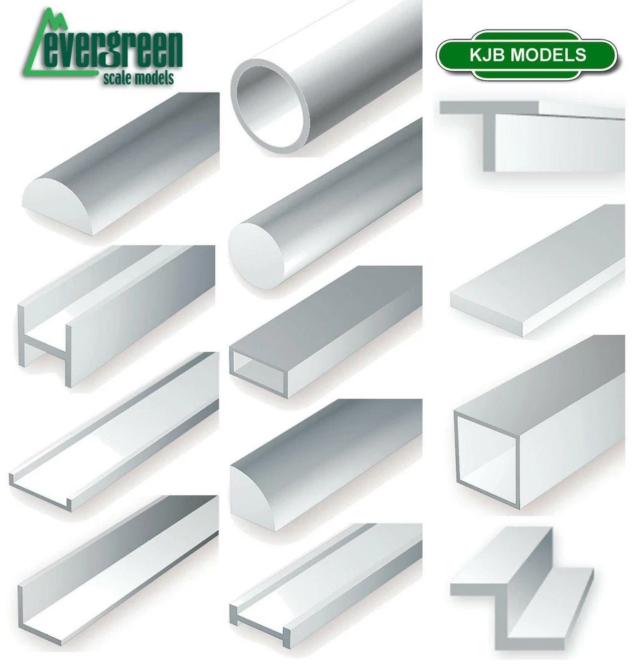 Evergreen Scale Models Styrene Plastic Strip Tubes Angles Rods Scratch Building - Image 1 of 1