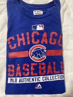 Authentic Majestic Chicago Cubs Baseball Sz L Womens T Shirt Soft Ring Spun Blue - Image 1 of 4