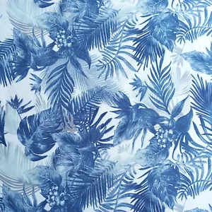 Tonal Tropical Leaves 100% Cotton Poplin Jungle Leaf Printed Fabric - Blue Tones - Picture 1 of 5