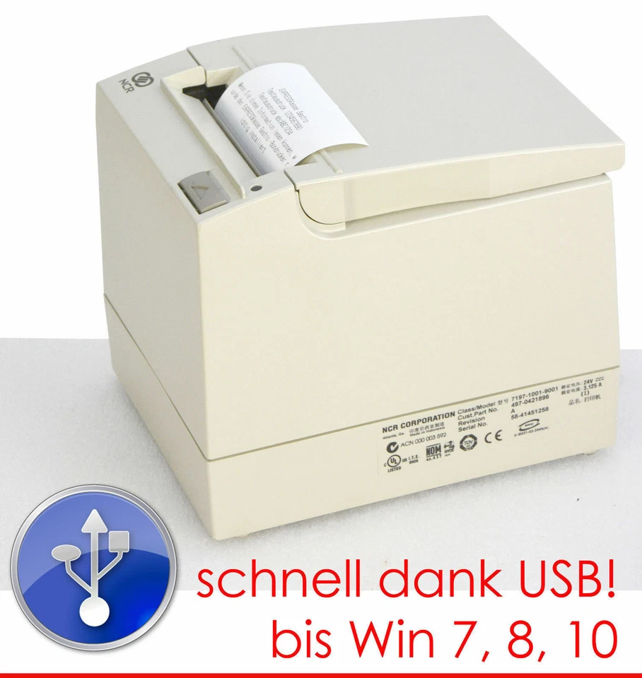 Imprimantes de Tickets Caisse NCR-7197 USB Pour Win XP 7 8 10 Alimentation + 3 - Image 1 of 1