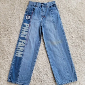 VTG 90s Phat Farm Boys Spellout Denim Jeans Skater 25 X 26 Light Wash SEE PHOTOS - Picture 1 of 8