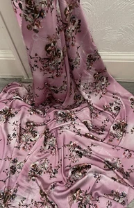1m Printed Stretch Charmeuse Satin Fabric Floral Pink Multi Coloured 58” - Picture 1 of 9