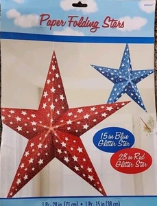 Independence Day carta patriottica stelle pieghevoli 2 pezzi rosso blu festa - Foto 1 di 10