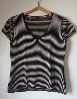 Women's GAP Brown & White Striped KNIT TOP 85% Cotton 15% Cashmere Short Sleeves - Image 1 of 4