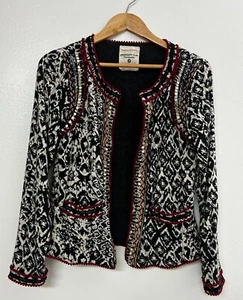 University Club Jacke Damen Medium schwarz weiß geometrisches Muster vorne offen - Bild 1 von 11