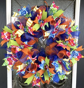 Festive Birthday Balloons Colorful Front Door Deco Mesh Wreath Gender Neutral - Picture 1 of 6