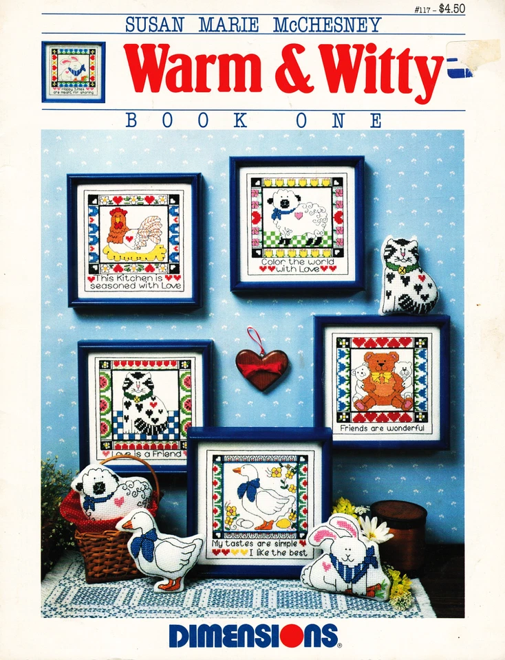 Dimensions "WARM & WITTY" Folk Art Cat Hen Sheep Cross Stitch Pattern Leaflet - Image 1 of 1