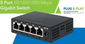Amiko 5 Port Gigabit Network Switch 10/100/1000 Mbps Switch Hub Network Splitter - Picture 1 of 3