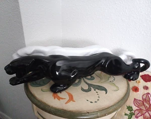 Pair Of Vintage Haeger Black & White Panthers Prawling Cat Ceramic 23" - Picture 1 of 18