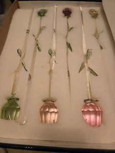 Set Of 6 glass roses with stems 12 inches clear glass - Picture 1 of 6