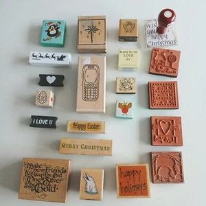 Bundle of 21 rubber craft stamps inc LaBlanche Petaluma, mixed themes + holidays - Picture 1 of 14