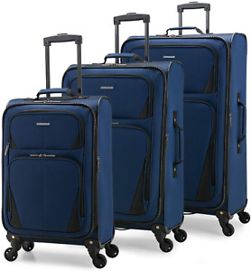 Expandable Soft side Luggage with Spinner Wheels - Navy- 3-Piece Set