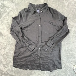 Gap Boyfriend Shirt Womens Large Tall Black Linen Button Up Pocket Long Sleeve - Picture 1 of 10