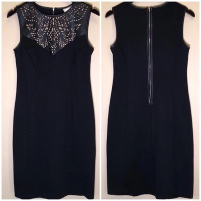 Eci Mujer Vestido Negro Imitación Cuero Corte Láser Cuello Vaina Vestido Motociclista Talla 6 Foto 1 de 4