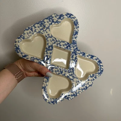Friendship Pottery Roseville Ohio Heart Square Divided Serving Dish Tray - Image 1 of 4