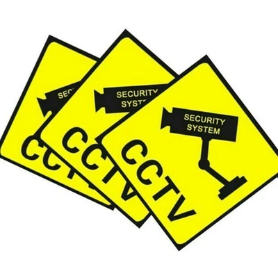 3Pcs Home CCTV Surveillance Yellow Security Camera Sticker Warning Decal Signs - Image 1 of 4
