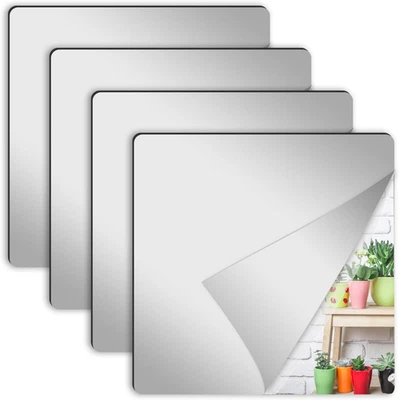 4 Pcs Wall Mirror Tiles, 8 X 8 Inch Self Adhesive Acrylic Square Mirror, Flexibl - Image 1 of 4