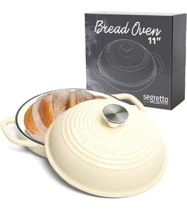 Enameled Cast Iron Bread Pan with Lid, 11” Bianco Perla (White) Bread Oven - Picture 1 of 5