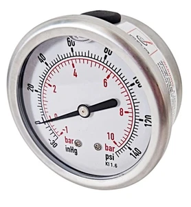 Compound Pressure Vacuum Gauge Glycerine Filled 63mm 1/4 bsp back -1/+10 bar/psi - Picture 1 of 4
