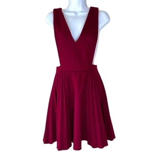 JOA Los Angeles Wool Blend Pleated Pinafore Dress Burgundy Size XS Academia Twee - Picture 1 of 4