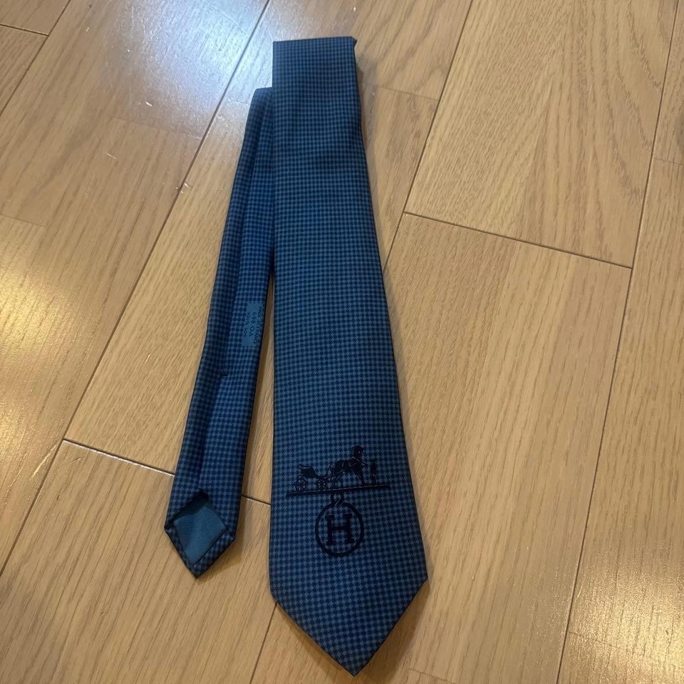 Hermes Rare Blue Logo Horse Chestnut Tie Chinoiserie Fashion Used - Image 1 of 4