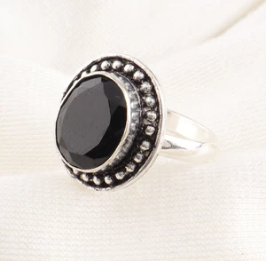 Schwarzer Onyx Edelstein Handarbeit 925 massiv Sterlingsilber zierlicher Schmuck Ring - Bild 1 von 2