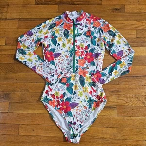 Women's J.Crew Floral Rash Guard Swimsuit Size 8 Ratti Island Botanical Print - Picture 1 of 7