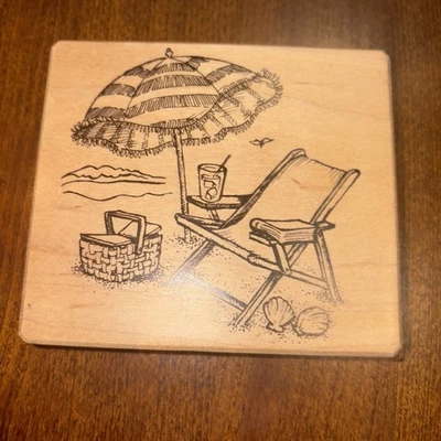 Día en la Playa - Sombrilla/Silla/Bebida Sello de Goma de Madera de Inkadinkado Foto 1 de 4