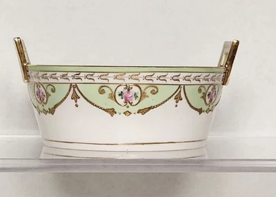 Antique Nippon Square Handled Bowl Dish Gold Gilt Hand Painted Rose Flowers Mint - Image 1 of 4