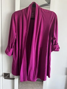 L.L.Bean Women's Long Roll Tab Sleeves Open Front Fuschia Cardigan Size L Petite - Picture 1 of 5