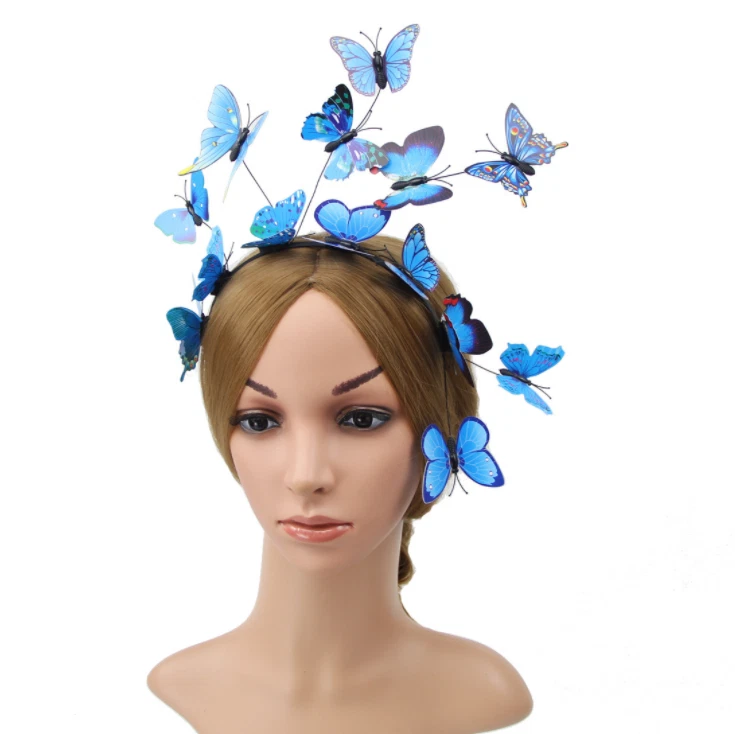 Women Girl Party Fairy Butterfly hair headband Tiara Hoop Fascinator Blue - Image 1 of 2