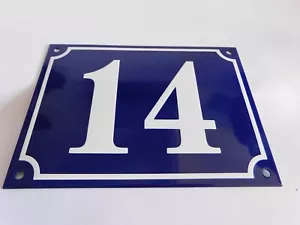 XL Large French Handcrafted Enamel Porcelain 8″x 5.75″ House Gate Number Sign 14 - Picture 1 of 2